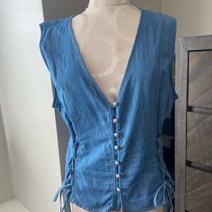 Scully Blue Denim Sleeveless Button-Up Tunic with Side Laces